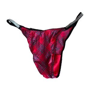 Victoria's Secret Very Sexy Red Plaid Rhinestone Shine Strap Brazilian Panty M
